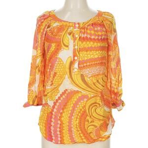 Banana Republic Orange Silk Cotton Boho Blouse Size 10